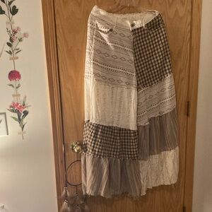 Patchwork Wide Pants - Cream and Brown